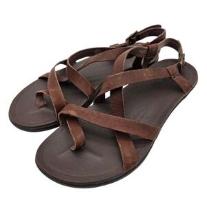 Olukai Upena (Women's Size 8) Slingback Brown Leather Sandals Strappy Toe‎ Ring